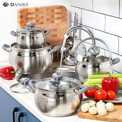 Daniks Modern Stainless Steel Stock Pot with Glass Lid | Induction 4 Quart | Dishwasher Safe Pot | Heatproof Handles | Soup Pasta Stew Pot | Silver - CookCave