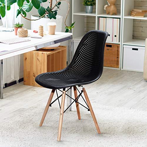 Giantex Set of 4 Modern Dining Chairs, Outdoor Indoor Shell PP Lounge Side Chairs with Mesh Design, Beech Wood Legs, Tulip Leisure Chairs, DSW Dining Chairs for Kitchen, Dining Room, Black - CookCave