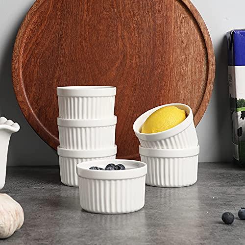 ONTUBE Ramekins - Porcelain Ramekins for Creme Brulee Dishes,Dipping Sauces,Baking Pudding Cups, Souffle Bowl,Oven Safe, Set of 6 (4OZ, White) - CookCave