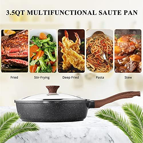 SENSARTE Nonstick Deep Frying Pan Skillet, 10/11/12-inch Saute Pan with Lid, Stay-cool Handle, Chef Pan Healthy Stone Cookware Cooking Pan, Induction Compatible, PFOA Free (10-Inch) - CookCave