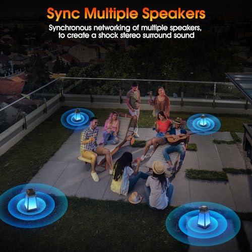 2 PCs Outdoor Speakers, Multi-Sync Wireless Speakers with Bluetooth Outdoor IPX65 Waterproof for Patio Garden Party Camping, LED Atmosphere Speaker with 8-Mode Switching, Gifts for Kids Men Women - CookCave