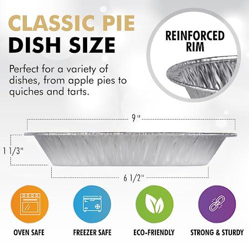 9" Pie Pans [50 Pack] - Heavy Duty Standard-Sized Disposable Aluminum Foil Pie Tins for Baking and Serving - CookCave