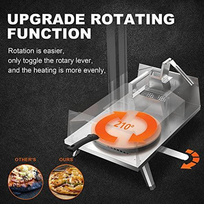 MAGIC FLAME Pizza Oven Outdoor Wood Fired Pizza Oven, Portable Stainless Steel Pellet Pizza Oven with Rotating Handle, Outdoor Pizza Maker with Pizza Stone, Pizza Peel, Pizza Cutter for Camping BBQ - CookCave