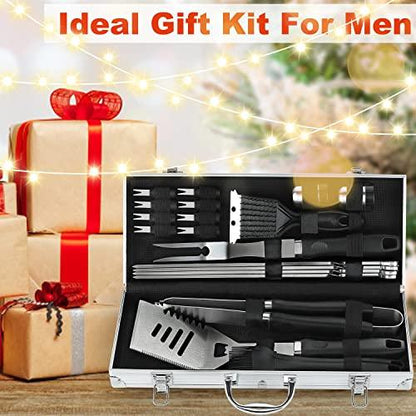 N NOBLE FAMILY 21PCS Complete BBQ Utensils Set with Aluminum Case - Enlarged Handle Stainless Steel Grill Tools Set for Outdoor Camping Barbecue - Ideal BBQ Gift on Father’s Day, Birthday, Christmas - CookCave