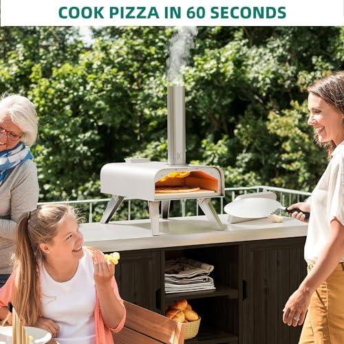 YITAHOME Wood Fired Pizza Oven Outdoor, 12" Portable Pellet Pizza Ovens with Pizza Peel & Pizza Cutter, Woodfire Pizza Maker for Outside Kitchen Cooking Stainless Steel Silver - CookCave