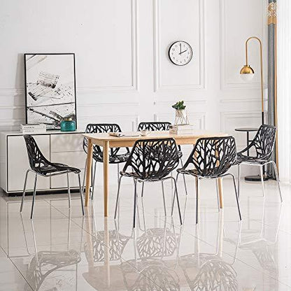 Bonnlo Modern Black Dining Chairs Set of 6,Plastic Saping Birch Chairs,Stackable Dining Chairs Set for Living Room/Kitchen/Office (6, Black) - CookCave