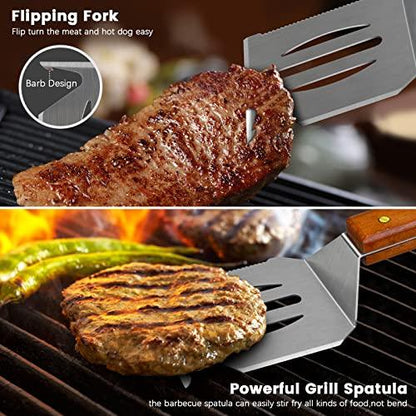 Grill Spatula, 16" Large Fish Spatula, 5-in-1 Barbecue Turners, Stainless Steel Spatula, Grill Spatulas for Outdoor Grill, Spatula Hamburger with Long Wood Handle for Barbecue, Steak, Pizza & More - CookCave