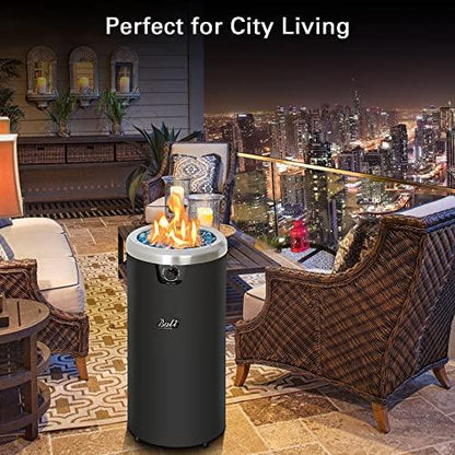 BALI OUTDOORS Round Propane Fire Pit Gas Firepit Fire Column, Blue Fire Glass, 15'' D x 32.6''H, Black - CookCave