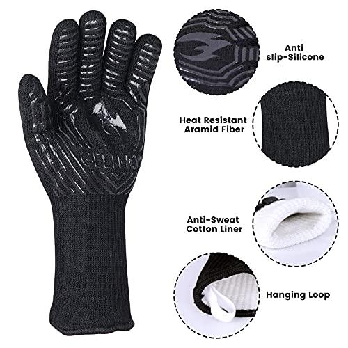 GEEKHOM BBQ Gloves,1472℉ Heat Resistant Grill Gloves, EN407 Certified 13 Inch Grilling Gloves for Smoker, Baking, Cooking, Fire Pit (Black-Flames Texture) - CookCave