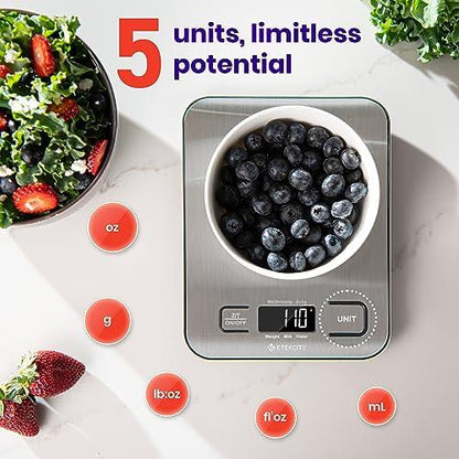 Etekcity Food Scale, Digital Kitchen Scale, 304 Stainless Steel, Weight in Grams and Ounces for Baking, Cooking, and Meal Prep, LCD Display, Medium - CookCave