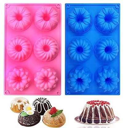 SAGOOITS 2 Packs Silicone Mini Fluted Cake Pans, Doughnut Maker Silicone Baking Tray Cupcake Muffin Molds, Mini Tube Cake Baking Pan (Pink, Blue) - CookCave