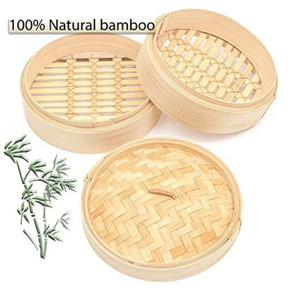 Trademark Innovations Bamboo Steamer - 3 Piece - 10 Inch Diameter - CookCave