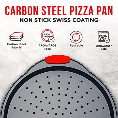 Pizza Tray Carbon Steel Pizza Pan with Holes and Non-Stick Coating – PFOA PFOS and PTFE Free by Bakken - CookCave