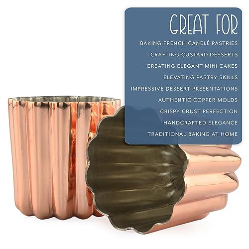 Darware Copper Canelle Pastry Molds (4-Pack); 2-Inch Bordeaux French Custard Cannele Cake Traditional Pastry Baking Molds with Heat-Conducting Copper - CookCave