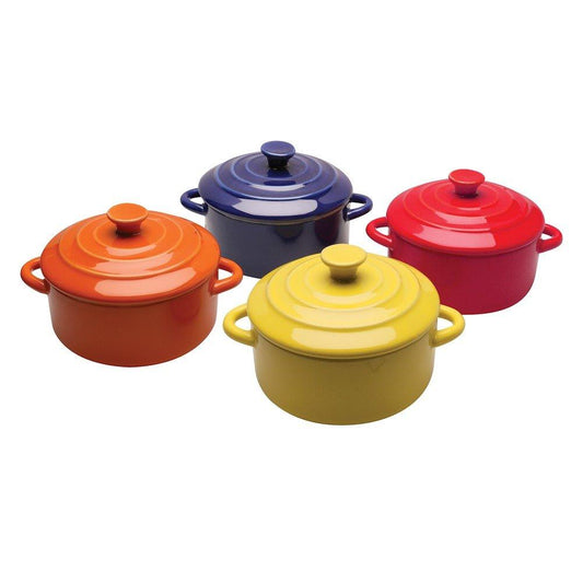 BW Brands Colorful Stoneware Mini Casserole Pots With Lids - Set of 4,Assorted - CookCave