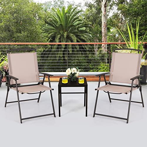 Giantex Set of 2 Patio Folding Chairs - Outdoor Sling Chairs with Armrests and Rustproof Steel Frame, Patio Dining Chairs with Breathable Fabric for Garden, Backyard Poolside Indoors, No Assembly (1) - CookCave