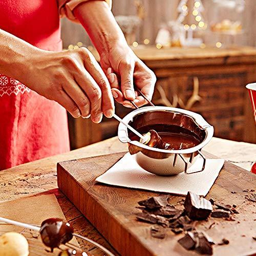 Milkary 2 Pieces Stainless Steel Double Boiler Pot with 2 Metal Spoon, Chocolate Melting Pot for Melting Chocolate, Butter, Cheese, Candle and Wax Making Kit Double Spouts 400ml/14oz - CookCave