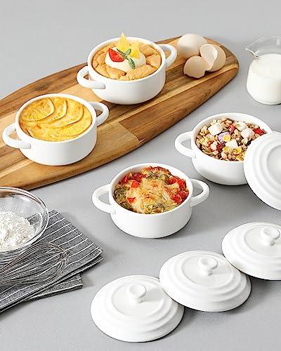 MALACASA Small Casserole Dish for Oven, 14 OZ Ceramic Mini Cocotte Set with Lid and Handle, White Ramekins Cocotte for Lasagna, Soufflé, and Soup, Microwave & Dishwasher Safe, Series BAKE.BAKE - CookCave