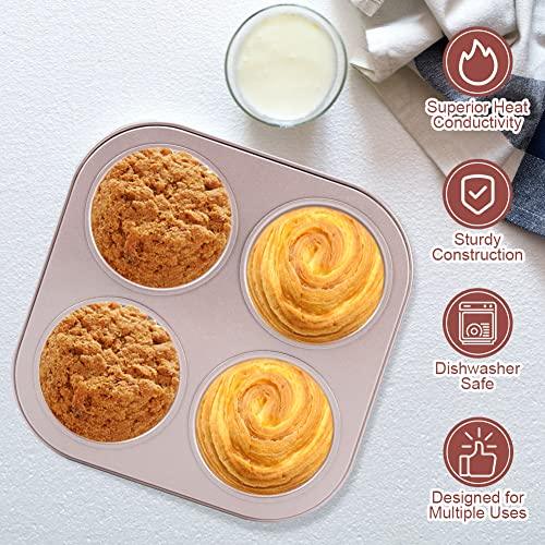 4 Cup Muffin Pan Baking Tray- Non-Stick Cupcake Tin Mold - Carbon Steel Cake Mould For Home, Cafe Bar and Restaurant(champagne) - CookCave