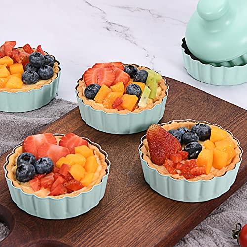 CGGYYZ Mini Round Tart Pan with Removable Bottom, Nonstick Mini Pie Pans for Baking, Carbon Steel Quiche Pan Set for Cupcake Muffin Cakes and Desserts, Including 6 Tart Pan and 1 Tart Tamper (Green) - CookCave