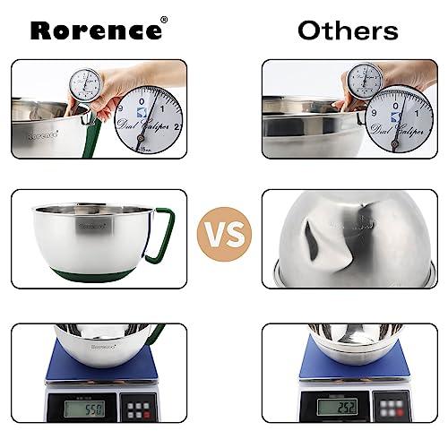 Rorence Mixing Bowls Set: Stainless Steel Non-Slip Bowls with Pour Spout, Handle and Lid - Set of 3 - Green - CookCave