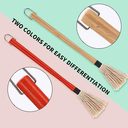 2 Pack 18 inch Grill Basting Mop with Wooden Long Handle and 2 Extra Replacement Brushes for BBQ Grilling Smoking Steak (Nature Wood & Brown) - CookCave