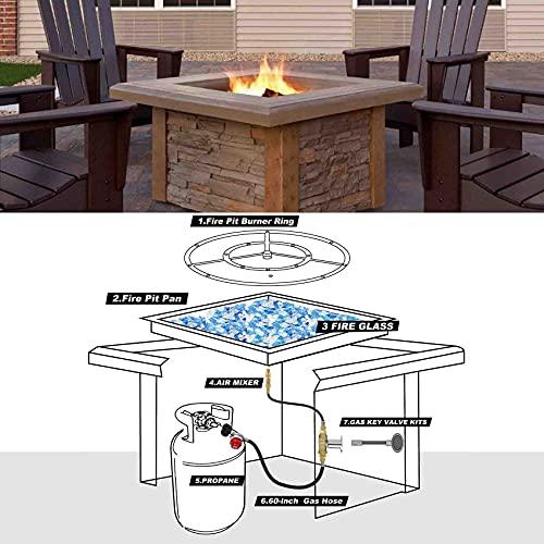 Skyflame LP Burner Connection Kit, Propane Fire Pit Replacement Parts with 1/2" Control Valve Key Set, 0~30PSI Adjustable Gas Pressure Regulator Hose, 60" Connect Hose, 150K Brass Air-Mixer - CookCave