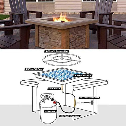 Skyflame LP Burner Connection Kit, Propane Fire Pit Replacement Parts with 1/2" Control Valve Key Set, 0~30PSI Adjustable Gas Pressure Regulator Hose, 60" Connect Hose, 150K Brass Air-Mixer - CookCave