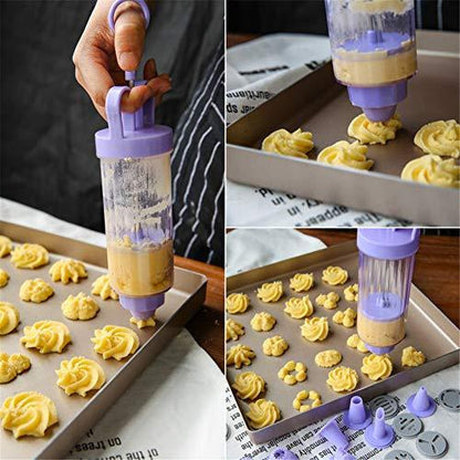 Cookie Gun Discs,Cookie Press, Classic Biscuit Maker, Cake Making Decorating Set with 10 Flower Pieces and 8 Cake Decorating Tips and Tubes for DIY Cake Cookie Maker Decorating - CookCave