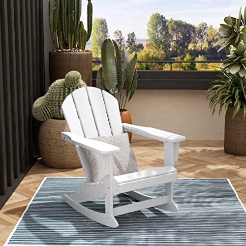 WestinTrends Malibu White Rocking Chair Outdoor, All Weather Resistant Poly Lumber Classic Porch Rocker Chair, 350 lbs Support Patio Lawn Plastic Adirondack Chair - CookCave