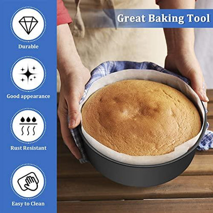 P&P CHEF 8 x 3 Inch Nonstick Cake Pan Set of 2, Round Cake Baking Pans for Birthday Wedding Layer Cake, Deep Side & One-piece Design, Stainless Steel Core & Non Toxic, Black - CookCave