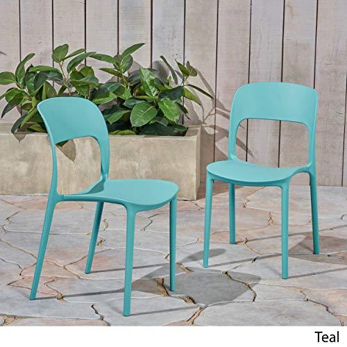 Christopher Knight Home Dean Outdoor Plastic Chairs (Set of 2), Teal - CookCave