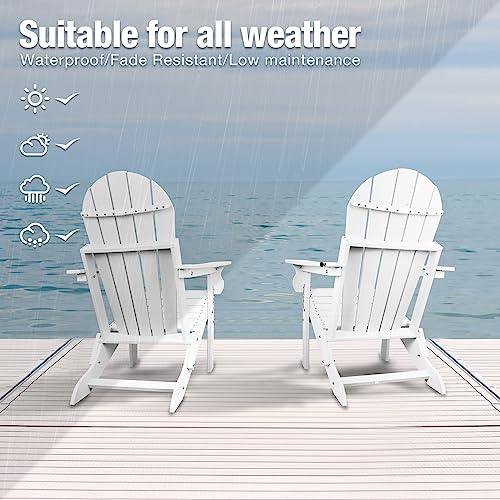 CLOUDEEP Folding Adirondack Chairs,Plastic HDPE Adirondack Chairs with Cup Holder,Modern Adirondack Chairs Weather Resistant,Widely Used in Patio,Front Porch,Deck,Garden,Fire Pit - CookCave