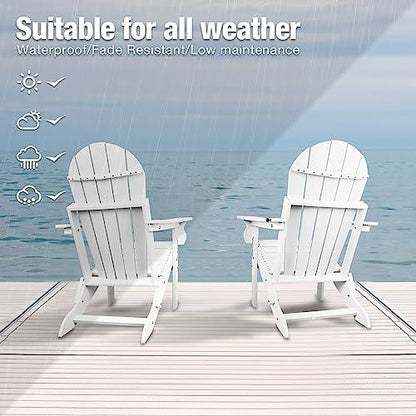 CLOUDEEP Folding Adirondack Chairs,Plastic HDPE Adirondack Chairs with Cup Holder,Modern Adirondack Chairs Weather Resistant,Widely Used in Patio,Front Porch,Deck,Garden,Fire Pit - CookCave