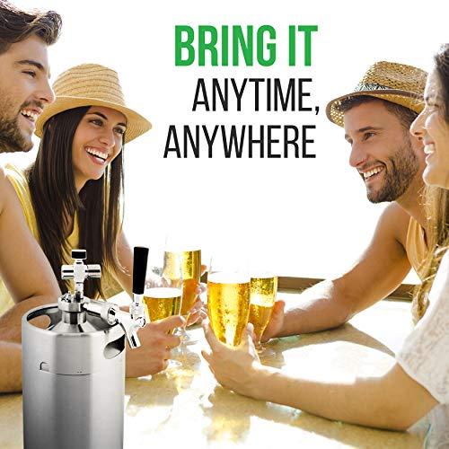 NutriChef Pressurized Growler Tap System, 128oz Double-Walled Stainless Steel Mini Keg Dispenser Portable Kegerator Kit, Co2 Pressure Regulator Keeps Carbonation for Craft Beer, Draft and Homebrew - CookCave