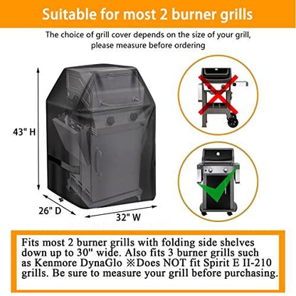 Aoretic Grill Cover 32 inch Gas BBQ-Cover, Fit Most 2 Burner Grill Waterproof Small Barbeque Cover with Velcro Straps & Adjustable Drawstring for Weber,Nexgrill,Char-Broil, Monument,Dyna-Glo,Kenmore - CookCave