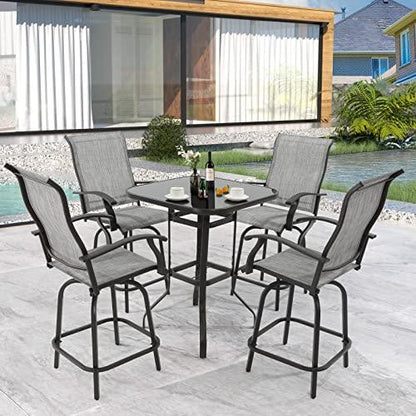 UDPATIO Patio Swivel Bar Stools Chair of 4, Outdoor Bar Height Set, All Weather High Back and Armrest Patio Stools & Bar Chairs for Backyard, Lawn Garden, Balcony and Pool, Grey White - CookCave