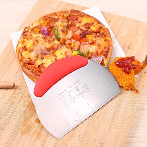 1 pcs Dough Pastry Scraper Chopper/Stainless Steel Dough Scraper Cutter with Ergonomic Rubber Non-Slip Grip/Dough Scraper Cutter/Pro Pastry Pizza Cutter Chopper (Red) - CookCave