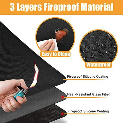 Amerbro 15 x 18 in Fireproof Grill Mats for Outdoor Tabletop Grill to Protect Your Grill Table - Heat Resistant Grill Table Mat - Waterproof & Oilproof BBQ Mat - Black (1mm) - CookCave