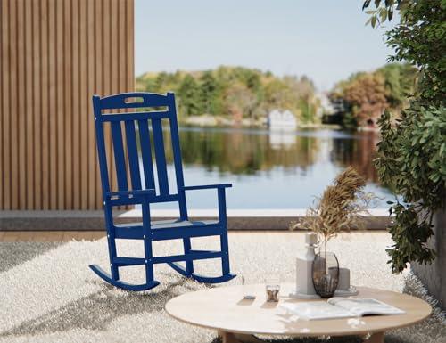 POLYDUN Outdoor Rocking Chair, Looks Like Wood, High Back Poly Lumber Patio Rocker Chair, 365Lbs Support, All-Weather Porch Rocking Chair for Lawn, Backyard, Indoor, Garden, Navy - CookCave