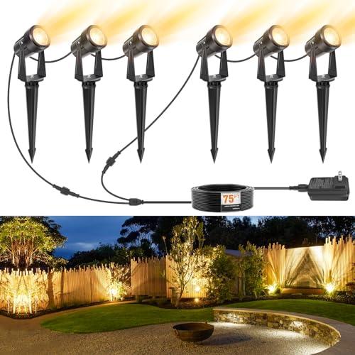 APONUO 76FT Low Voltage Led Landscape Light, Landscape Lights with Transformer Waterproof Landscape Lighting Kit Warm White 12W Landscape House Light for Yard, Lawn, Tree (6 Lights) - CookCave