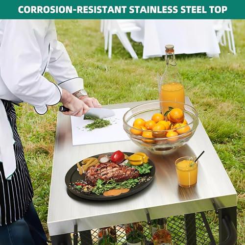 YITAHOME Outdoor Grill Cart Table Patio Food Prep and Work Cart Table Three-Shelf Stainless Steel Flattop Outdoor Cooking Prep Table with Wheels - CookCave