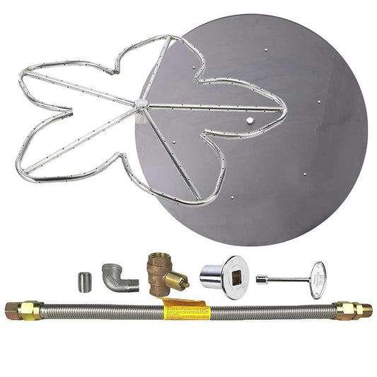 Spotix HPC Penta Match Lit Fire Pit Burner Kit with 18-Inch Stainless Steel Burner and 24-Inch Round Flat Pan, Natural Gas, Polished Chrome, with Flange, Key, Valve, Flex Line and Fittings - CookCave