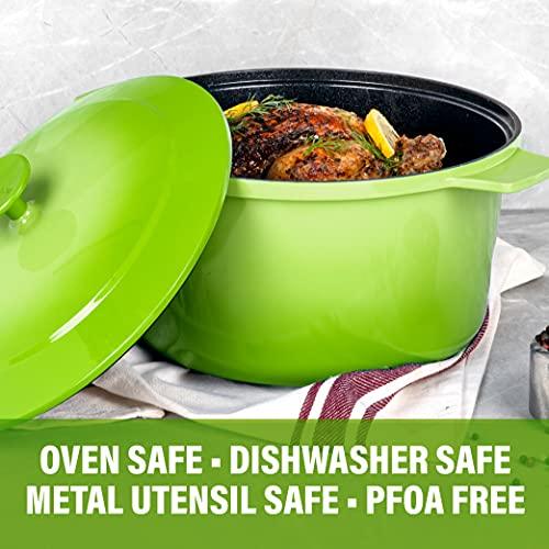 Granitestone Dutch Oven, 5 Quart Ultra Nonstick Enameled Lightweight Aluminum Dutch Oven Pot with Lid, Round 5 Qt. Stock Pot, Dishwasher & Oven Safe, Induction Capable, Healthy 100% PFOA Free, Green - CookCave