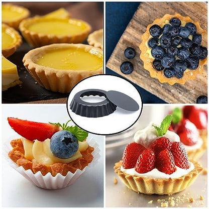 Dwlire 8 PCS Egg Tart Pans, 3 In Mini Tart Pans with Loose Botttom, Nonstick Mini Tart Shells, Quiche Mini Fluted Tart Tins Carbon Steel Tartelette Pan for Baking, Pies, Mousse Cakes, Dessert, Black - CookCave