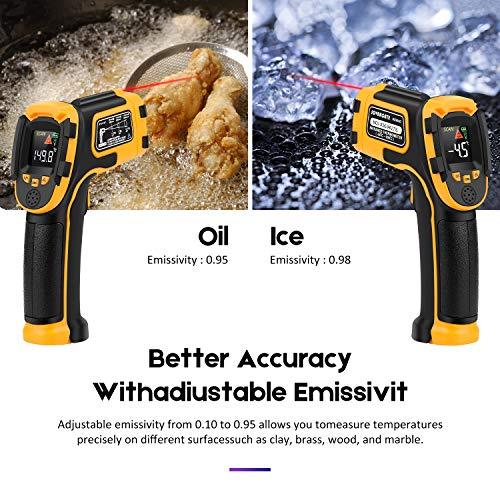 Infrared Thermometer Non-Contact Digital Laser Temperature Gun -58℉～1112℉(-50℃～600℃) Adjustable Emissivity IR Temp Gun - for Cooking/BBQ/Food/Fridge/Pizza Oven/Engine - Meat Thermometer Included - CookCave