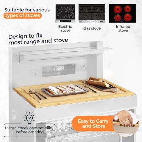 Noodle Board Stove Cover, Stove Top Cutting Board, 30"L x 22"W x 0.75"Th Charcuterie Boards, Large Cutting Board With Juice Grooves and Handles- Natural Color - CookCave