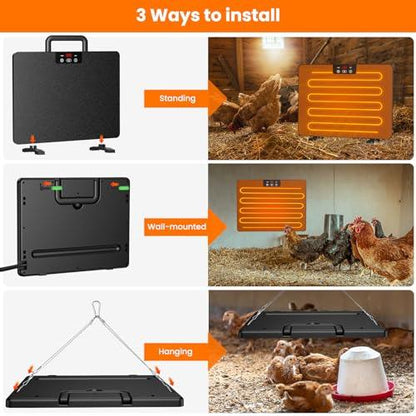 Keten Chicken Coop Heater, 100/200 Watts Radiant Heat Energy Efficient Design, 3 Ways to Use, Safer Than Brooder Lamps Heater with Digital Display and 5 Timing Setting(with Handle) - CookCave