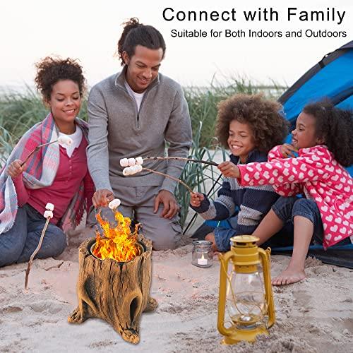 SISETOP Tree Stump Tabletop Fire Pit, Concrete Indoor Smores Maker, Portable Table Top Firepit Bowl, Smokeless Mini Fireplace for Outdoor, Camping, Outside, Patio, Decor - CookCave