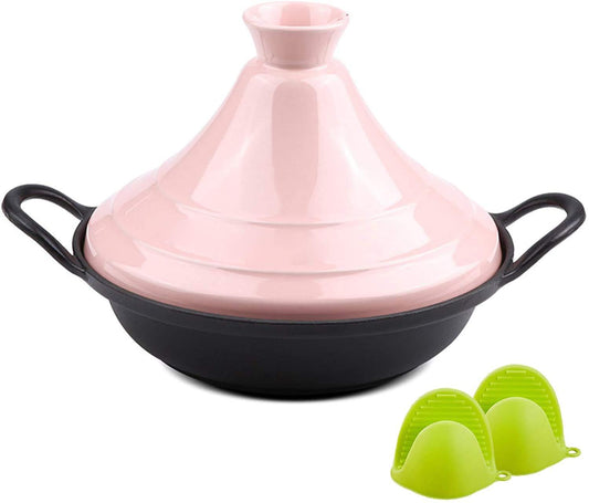 JINXIU Casserole Moroccan Cooking Tagine Pot, Enameled Cast Iron Tagine with Silicone Gloves, Tajine for Different Cooking Styles, Non-Stick Pot (27 cm),Red (Color : Pink) - CookCave